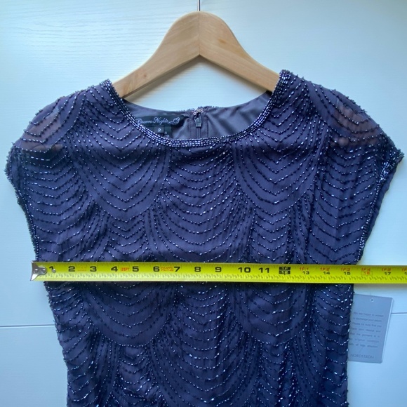 Pisarro Nights NWT Beaded Cap Sleeve Cocktail Dress Slate Purple Lined Size 2 - Picture 13 of 16